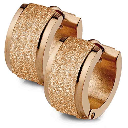 viva-adorno 1 Paar Damen Ohrringe Glitzer Creolen Edelstahl sandgestrahlt ER94_dia, rosegold von viva-adorno