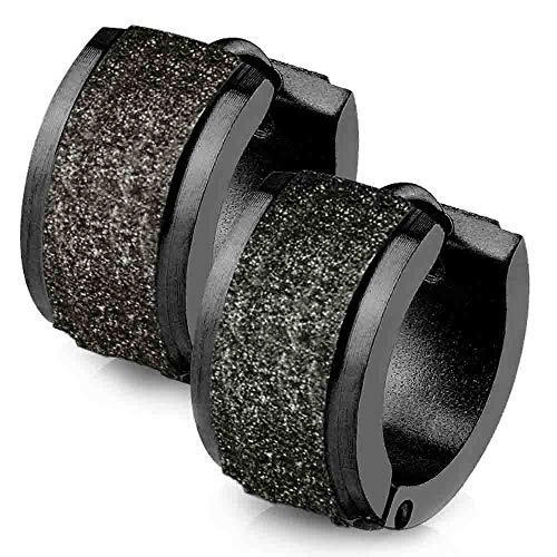 viva-adorno 1 Paar Damen Ohrringe Glitzer Creolen Edelstahl sandgestrahlt ER94_dia, schwarz viva-adorno 1 Paar Damen Ohrringe Glitzer Creolen Edelstahl sandgestrahlt ER94_dia, schwarz von viva-adorno