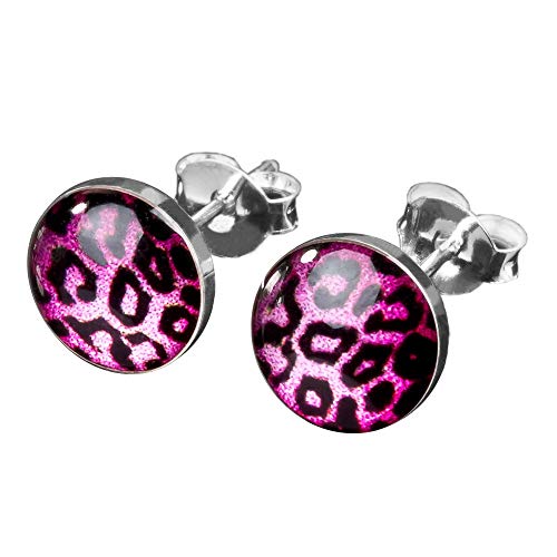 viva-adorno 1 Paar Damen Ohrstecker Ohrringe rund Edelstahl Schwarz Leo Leopard Z299, pink von viva-adorno