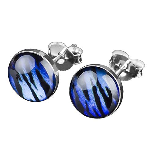 viva-adorno 1 Paar Damen Ohrstecker Ohrringe rund Edelstahl Schwarz Zebra Tiger Streifen Z210, blau von viva-adorno