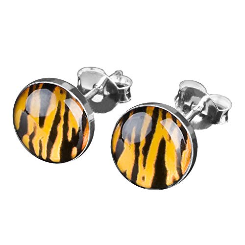 viva-adorno 1 Paar Damen Ohrstecker Ohrringe rund Edelstahl Schwarz Zebra Tiger Streifen Z210, gelb von viva-adorno