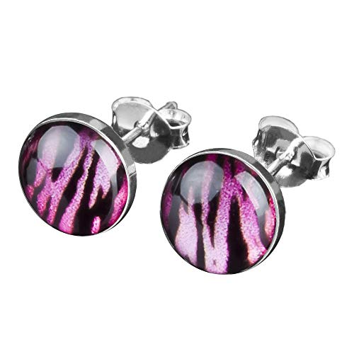 viva-adorno 1 Paar Damen Ohrstecker Ohrringe rund Edelstahl Schwarz Zebra Tiger Streifen Z210, pink von viva-adorno