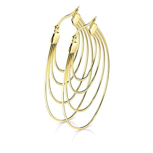 viva-adorno 1 Paar Edelstahl Creolen Damen Ohrringe Oval Rosegold Silber groß Klappcreolen Vierfach Bögen W1a, Gold viva-adorno 1 Paar Edelstahl Creolen Damen Ohrringe Oval Rosegold Silber groß Klappcreolen Vierfach Bögen W1a, Gold von viva-adorno