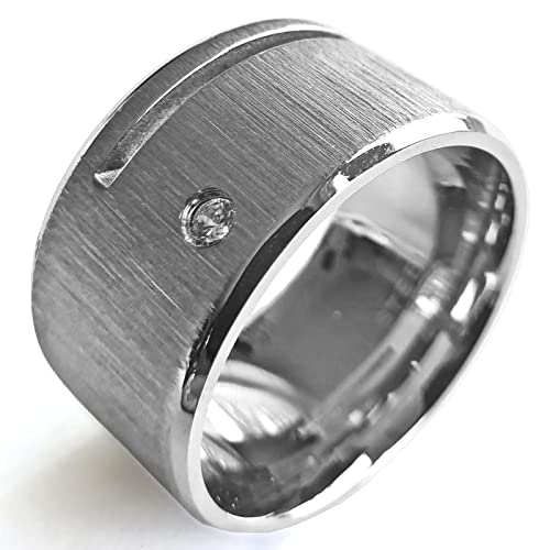 viva-adorno Breiter Herren Edelstahl Ring XL Zirkonia Oberfläche matt RS54, D1a / 15mm / Gr.63 von viva-adorno