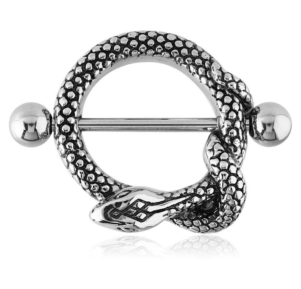 viva-adorno Brustwarzenpiercing Brustpiercing Schlange Nippel Schild Barbell Nippelpiercing, Chirurgenstahl 316 L teilweise geschwärzt von viva-adorno