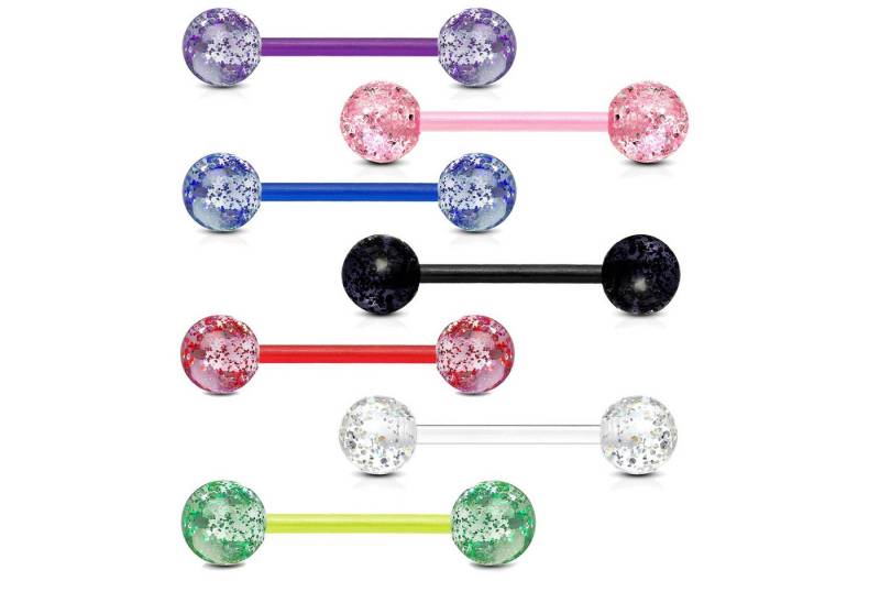 viva-adorno Brustwarzenpiercing Zungenpiercing Barbell Piercing Stab Zungenpiercing Kunststoff, Glitter Glitzer Kugeln Acryl flexibel von viva-adorno