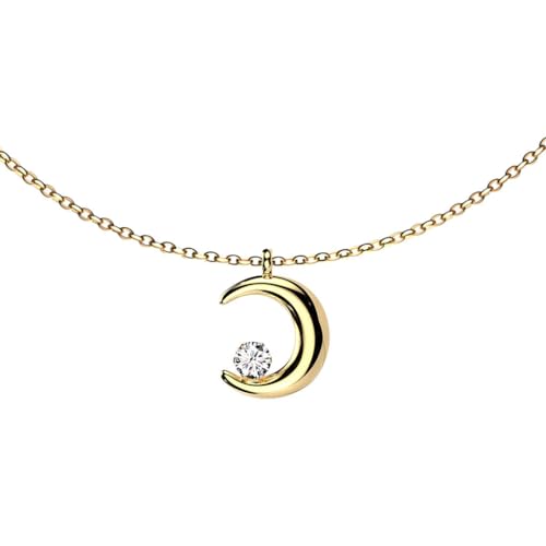 viva-adorno Edelstahl Damen Kette Halbmond Zirkonia Halskette Kristall Mondsichel Anhänger Collier HK46, gold von viva-adorno