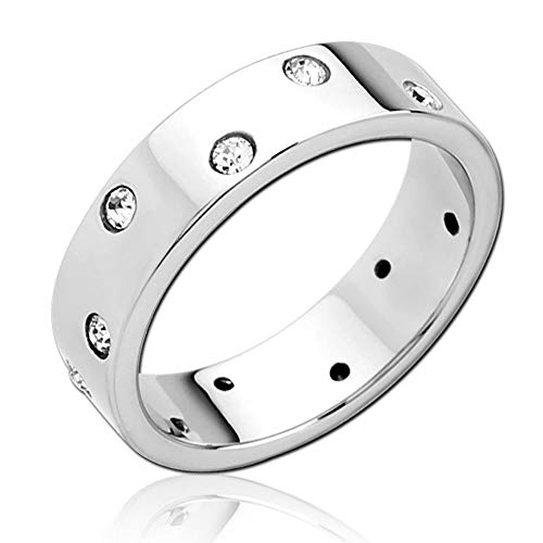 viva-adorno Edelstahl Damen Ring Bandring Verlobungsring mit Kristall Zirkonia Band RS63, Silber Gr. 59 von viva-adorno