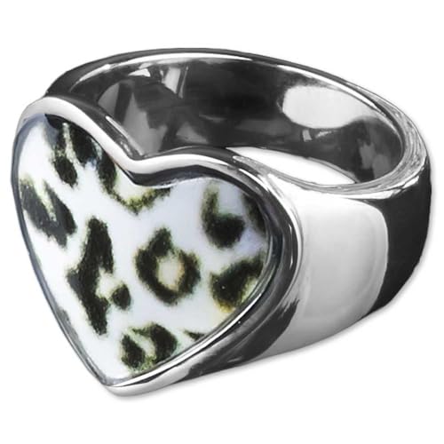 viva-adorno Edelstahl Damen Ring Herz Buntes Motiv Animal Print Muster Fingerring Rockabilly RS45, Leo weiß Gr. 50 von viva-adorno