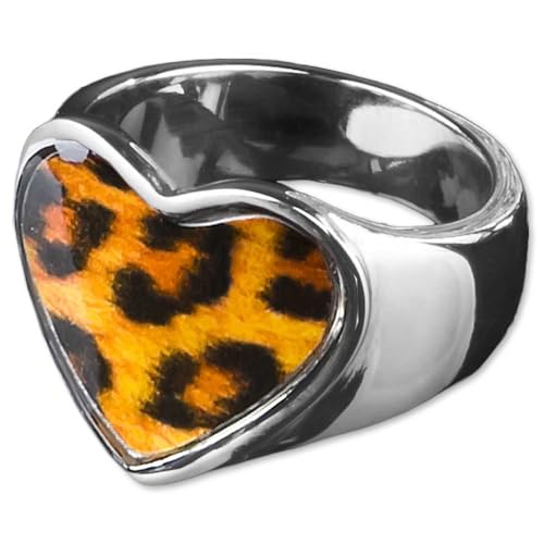 viva-adorno Edelstahl Damen Ring Herz Buntes Motiv Animal Print Muster Fingerring Rockabilly RS45, Leopard gelb Gr. 50 von viva-adorno