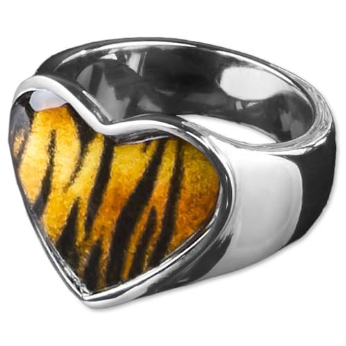 viva-adorno Edelstahl Damen Ring Herz Buntes Motiv Animal Print Muster Fingerring Rockabilly RS45, Tiger Gr. 50 von viva-adorno