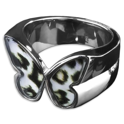 viva-adorno Edelstahl Damen Ring Schmetterling Buntes Motiv Animal Print Muster Fingerring Rockabilly RS47, Leo weiß Gr. 50 von viva-adorno