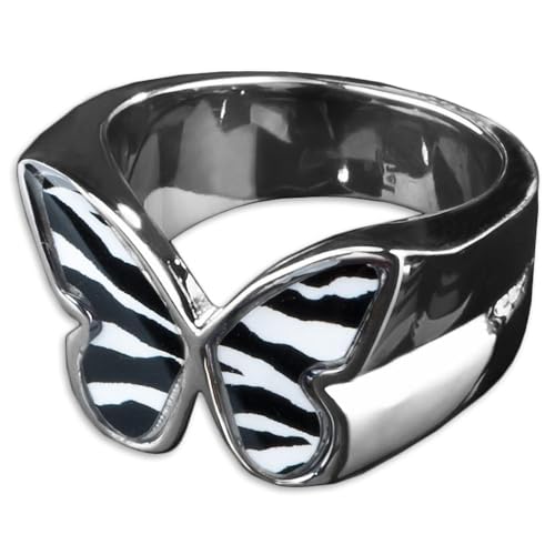 viva-adorno Edelstahl Damen Ring Schmetterling Buntes Motiv Animal Print Muster Fingerring Rockabilly RS47, Zebra Gr. 50 von viva-adorno