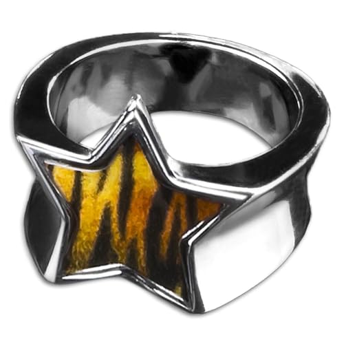 viva-adorno Edelstahl Damen Ring Stern Buntes Motiv Animal Print Muster Fingerring Rockabilly RS46, Tiger Gr. 50 von viva-adorno