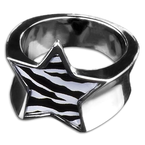 viva-adorno Edelstahl Damen Ring Stern Buntes Motiv Animal Print Muster Fingerring Rockabilly RS46, Zebra Gr. 50 von viva-adorno