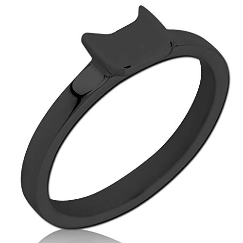 viva-adorno Edelstahl Ring Damen Ring Katze Katzen schwarz beschichtet schmal Gothic Kätzchen RS62, Gr. 57 von viva-adorno