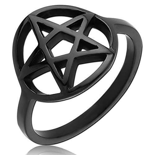 viva-adorno Edelstahl Ring Damen Ring Pentagramm schwarz beschichtet schmal Gothic RS62, Gr. 53 von viva-adorno