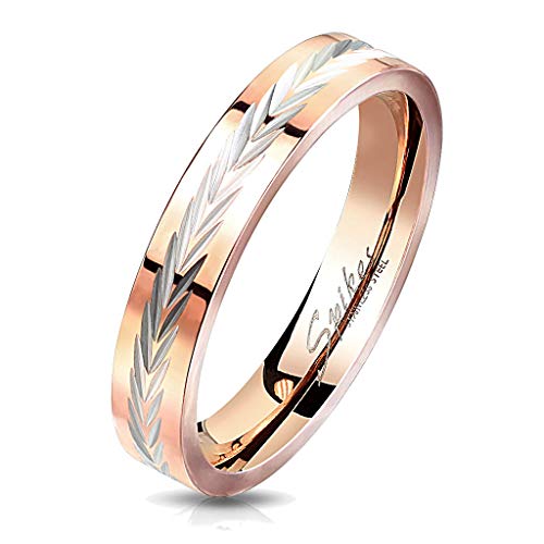 viva-adorno Edelstahl Ring Damen Ring Verlobungsring Rosegold Poliert mit Diamantschliff, RS56dia, Gr. 52 von viva-adorno