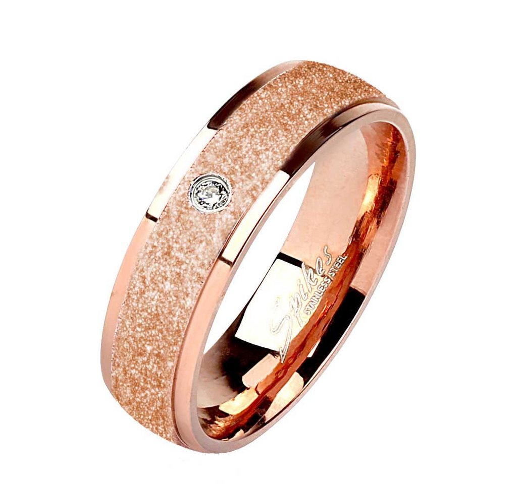 viva-adorno Fingerring Damen Edelstahl Ring Roségold Diamantierte Oberfläche Zirkonia, Verlobungsring Damenring sandgestahlt glitzernd von viva-adorno