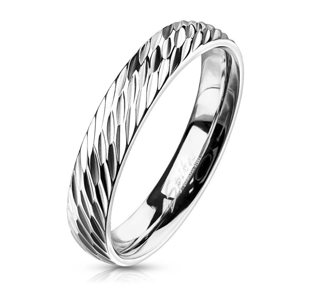 viva-adorno Fingerring Edelstahl Bandring Silber Kerben diagonale Schnitte, Damenring Herrenring Freundschaftsring Partnerring von viva-adorno