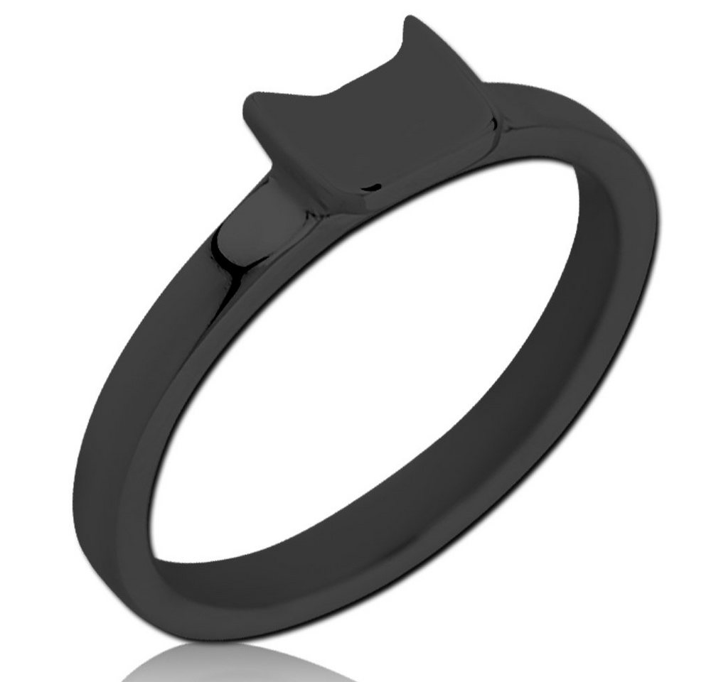 viva-adorno Fingerring Edelstahl Damen Ring Katze Katzen schwarz beschichtet schmal, Kätzchen Damenring von viva-adorno