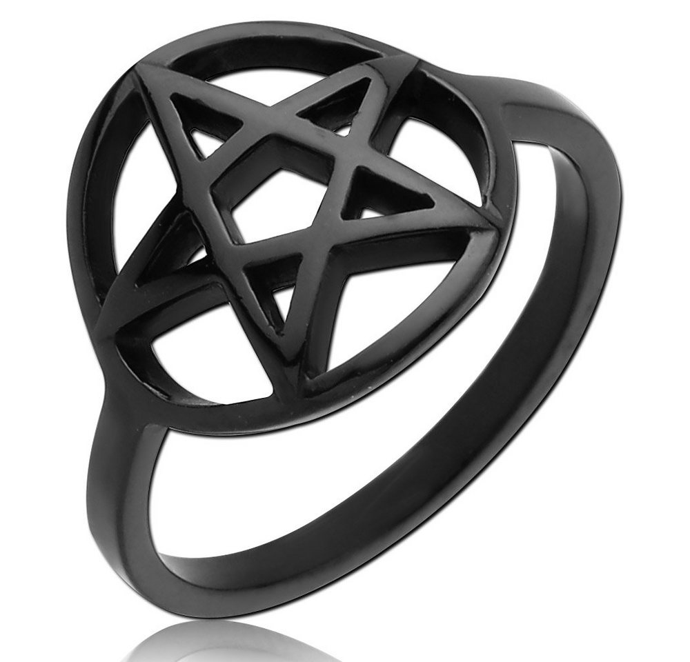 viva-adorno Fingerring Edelstahl Damen Ring Pentagramm schwarz beschichtet schmal Gothic von viva-adorno