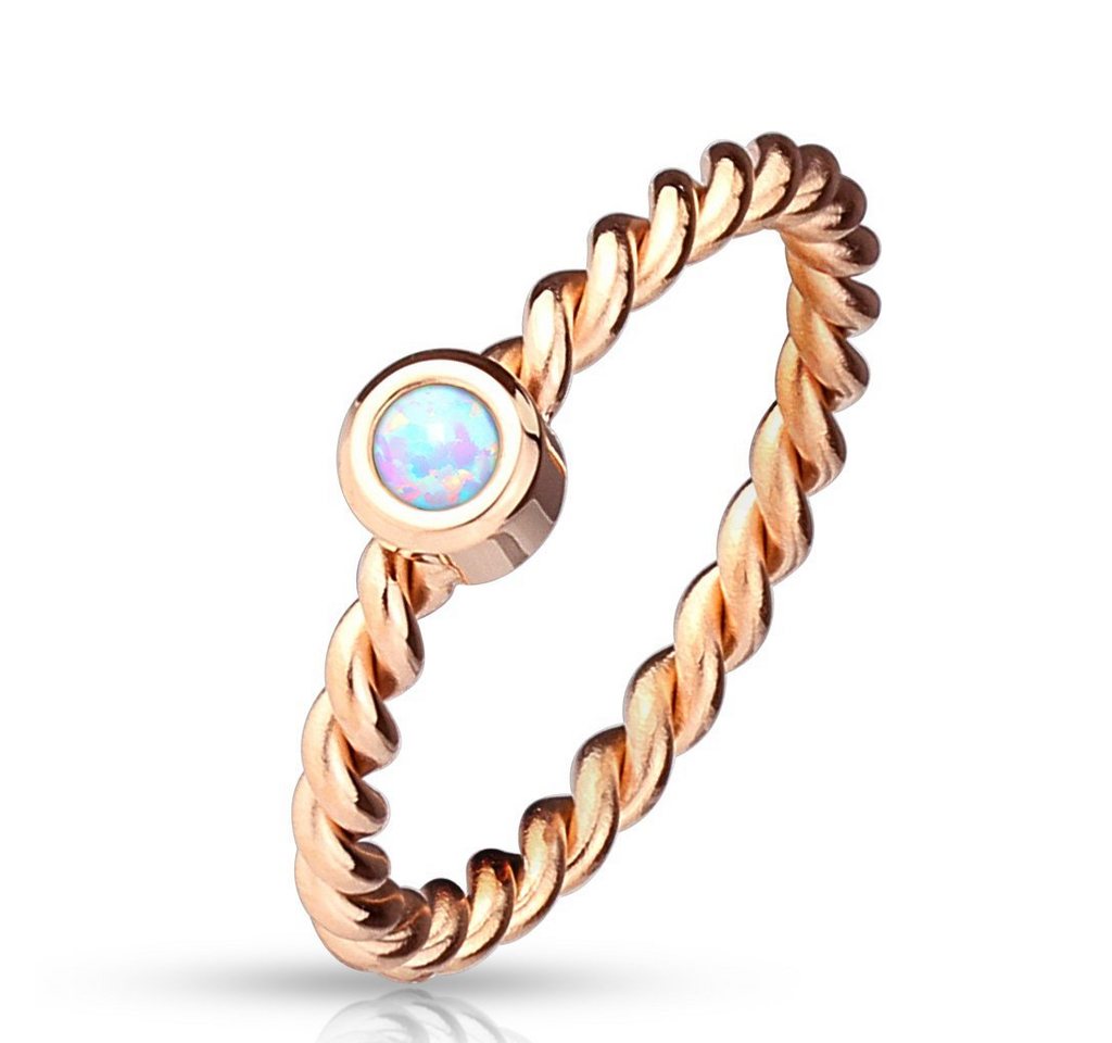 viva-adorno Fingerring Edelstahl Damen Ring Rosegold geflochten Opal Damenring gedreht von viva-adorno