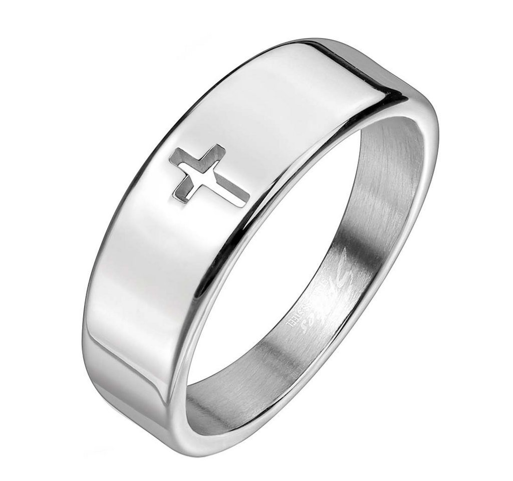 viva-adorno Fingerring Edelstahl Damenring Herrenring Silber christliches Kreuz schlicht, Jesus Glauben von viva-adorno