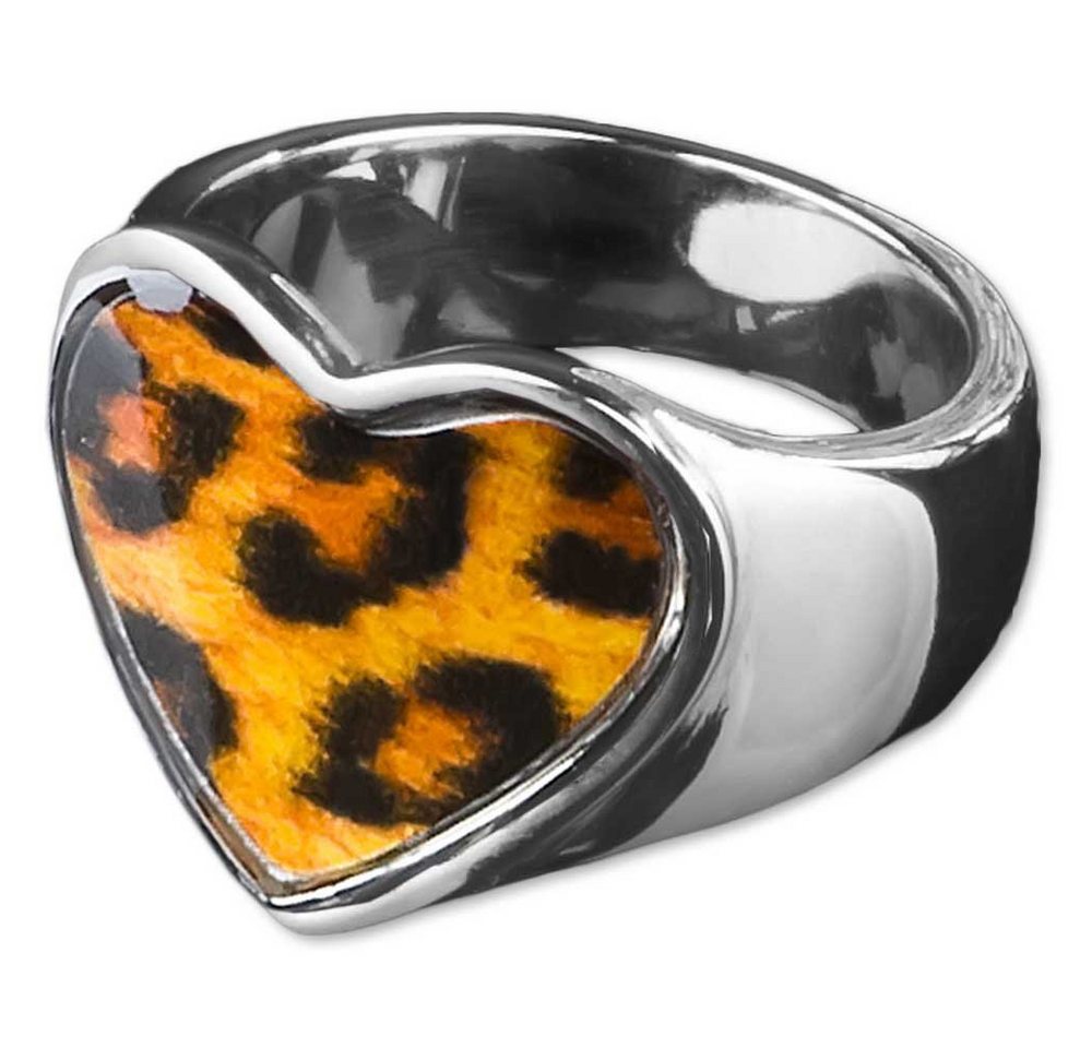 viva-adorno Fingerring Edelstahl Ring Damenring Herz mit buntem Motiv Herz Rockabilly, Blumen Animal Print Leopard Tiger Zebra Muster von viva-adorno