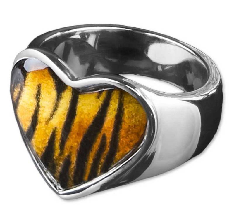 viva-adorno Fingerring Edelstahl Ring Damenring Herz mit buntem Motiv Herz Rockabilly, Blumen Animal Print Leopard Tiger Zebra Muster von viva-adorno