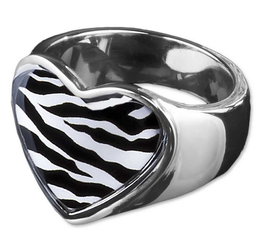 viva-adorno Fingerring Edelstahl Ring Damenring Herz mit buntem Motiv Herz Rockabilly, Blumen Animal Print Leopard Tiger Zebra Muster von viva-adorno