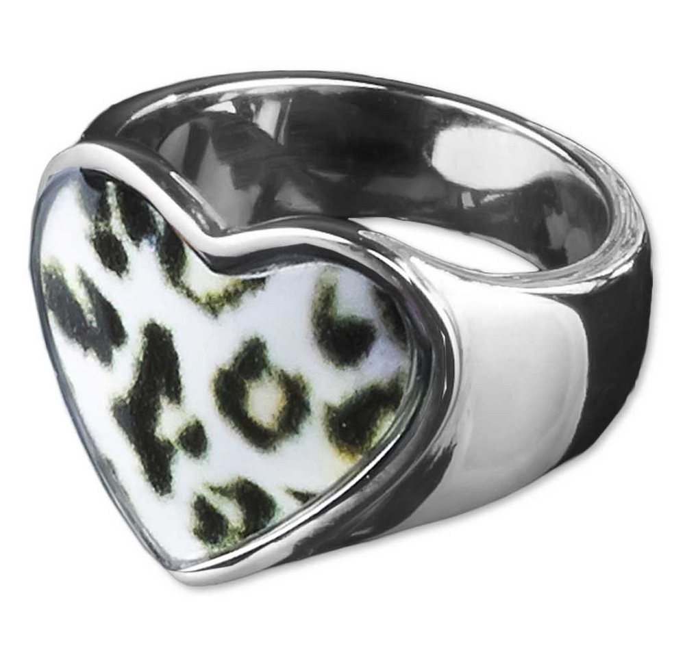 viva-adorno Fingerring Edelstahl Ring Damenring Herz mit buntem Motiv Herz Rockabilly, Blumen Animal Print Leopard Tiger Zebra Muster von viva-adorno