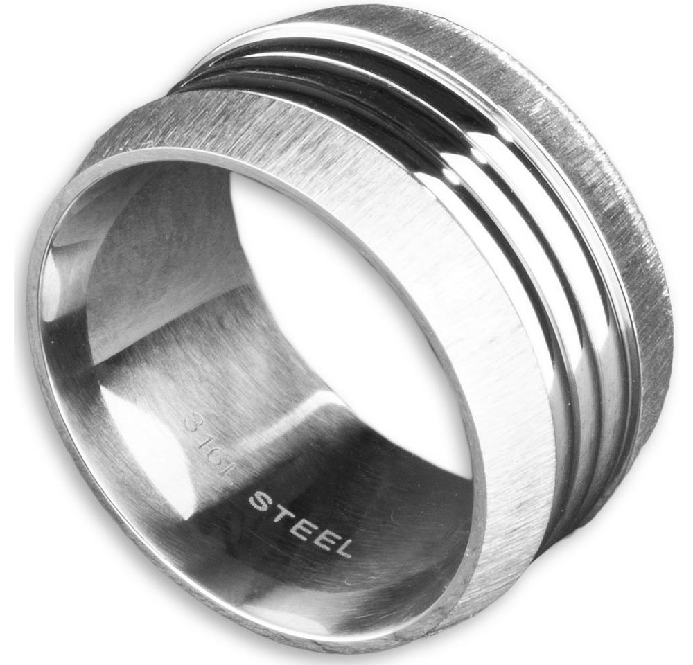 viva-adorno Fingerring Herren Edelstahl Ring Breit XL Oberfläche teilweise matt gebürstet, Herrenring Daumenring mit Rillen D6 von viva-adorno