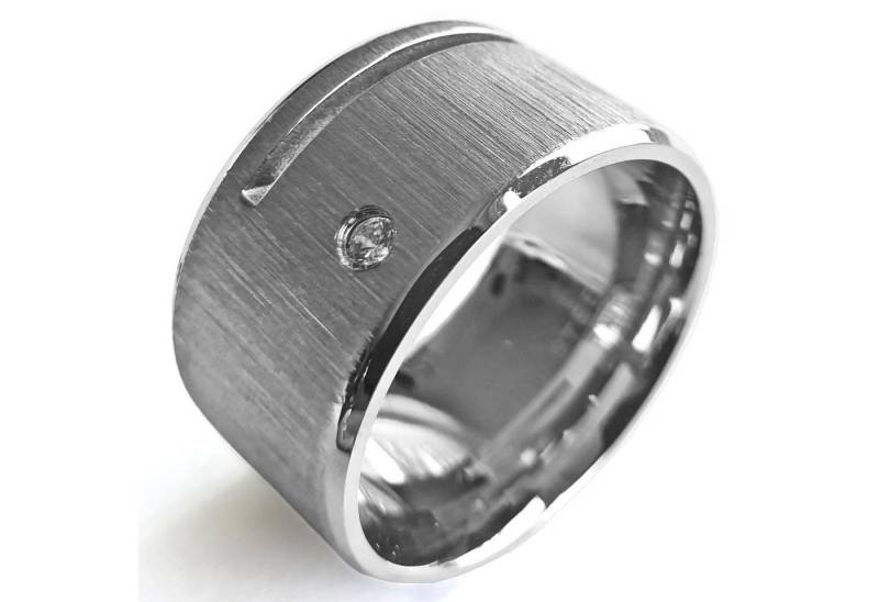 viva-adorno Fingerring Herren Edelstahl Ring Breit XL Zirkonia Oberfläche matt gebürstet, Herrenring Daumenring D1a von viva-adorno