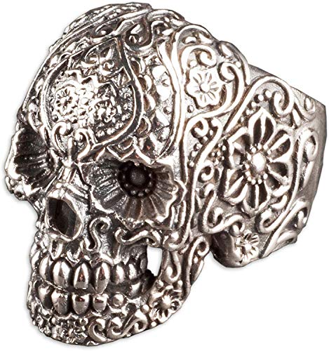 viva adorno Herren Ring Totenkopf Skull Tattoo Tribal Blumen Blüten Daumenring 925 Sterlingsilber SR15, Gr. 65 von viva-adorno