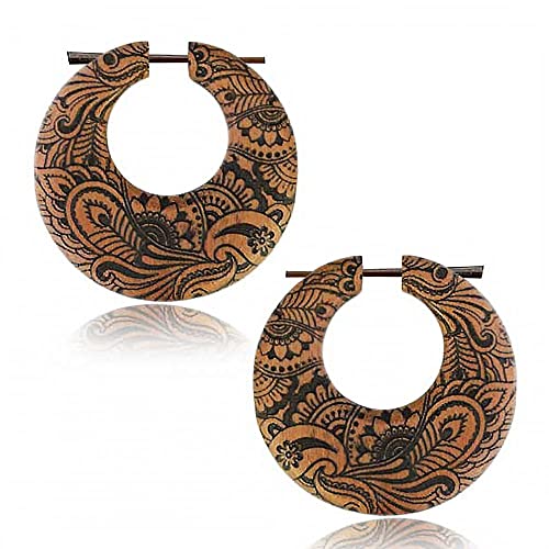 viva-adorno Holz Ohrringe geschnitzt Creolen Blüten Blumen Tribal Gravur Ohr Piercing Pin Ohrringe graviert CE20, Creolen viva-adorno Holz Ohrringe geschnitzt Creolen Blüten Blumen Tribal Gravur Ohr Piercing Pin Ohrringe graviert CE20, Creolen von viva-adorno
