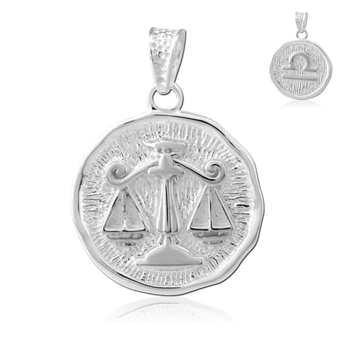 viva-adorno Kettenanhänger Sternzeichenanhänger 925 Silber Zodiak Sternzeichen Anhänger Münze Medaillon Tierkreiszeichen beidseitig tragbar As8s, Waage von viva-adorno