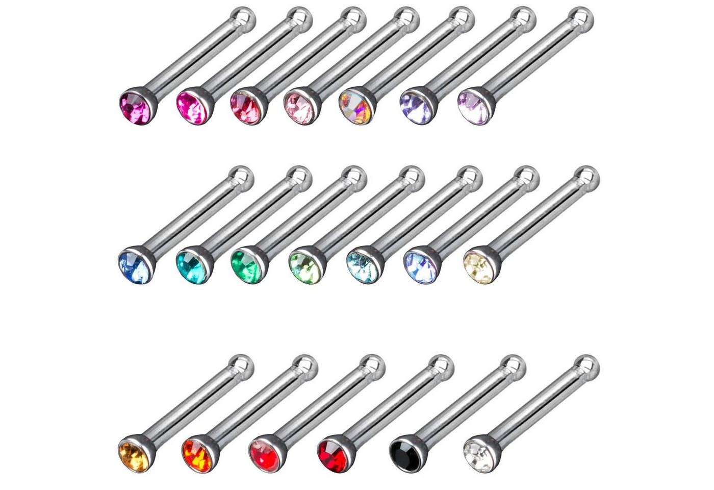 viva-adorno Nasenpiercing-Set 10er oder 20er Set 0,8mm Nasenstecker mit Stein Stecker Barbell (Set, 20-tlg), Zirkonia Kristall von viva-adorno