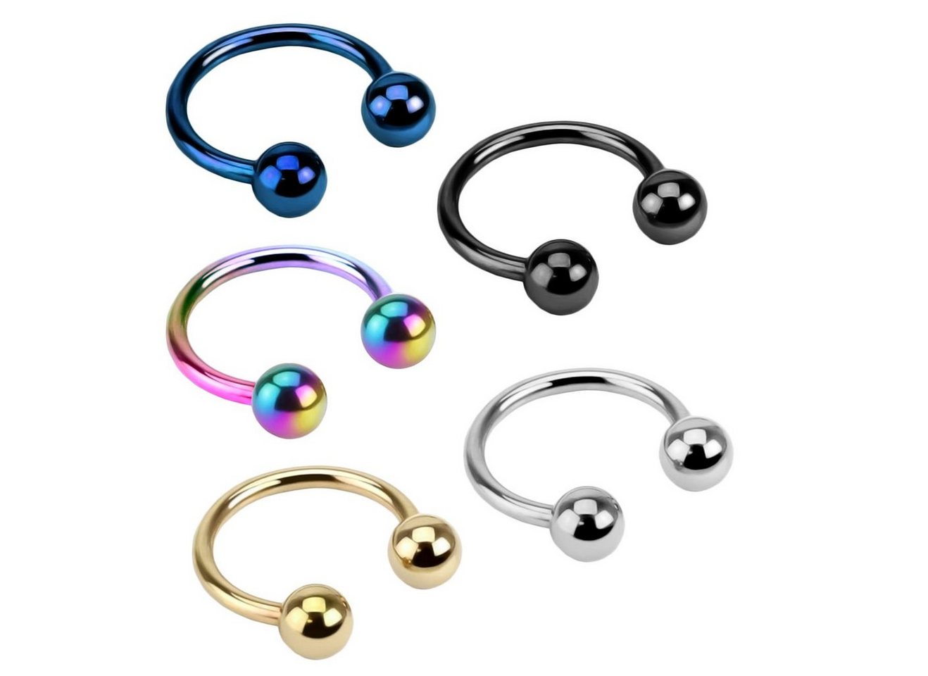 viva-adorno Nasenpiercing-Set Hufeisen Piercing Edelstahl Kugeln Lippenpiercing Augenbrauenpiercing (Set, 5-tlg), Hufeisen Ring für Septum, Lippe, Augenbraue von viva-adorno