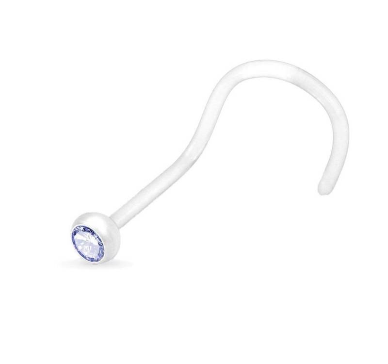viva-adorno Nasenpiercing gebogen 0,8mm Nasenstecker Bioflex flexibel transparent Zirkonia, Kunststoff Kristall Strass von viva-adorno