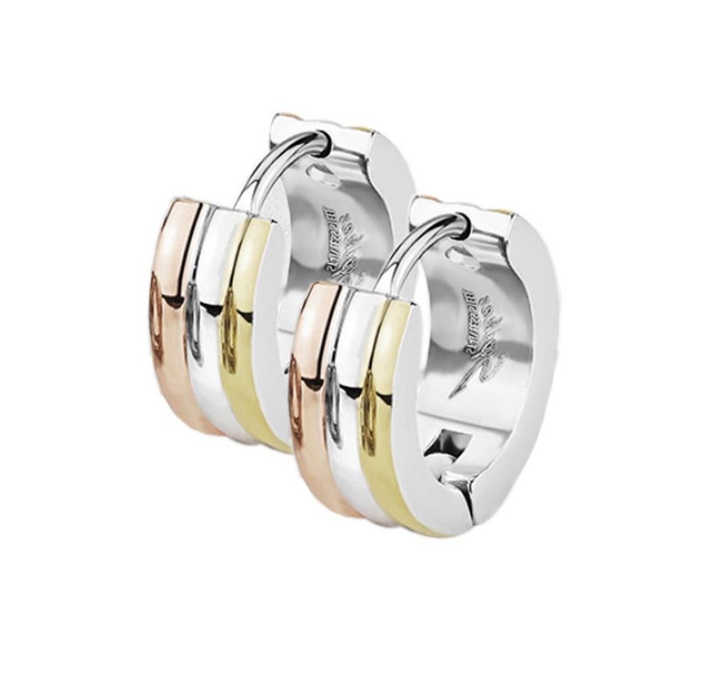 viva-adorno Paar Creolen Damen Klappcreolen Hoop Ohrringe dreifarbig Edelstahl in 2 Größen, Tricolor Rosegold Silber Gold von viva-adorno