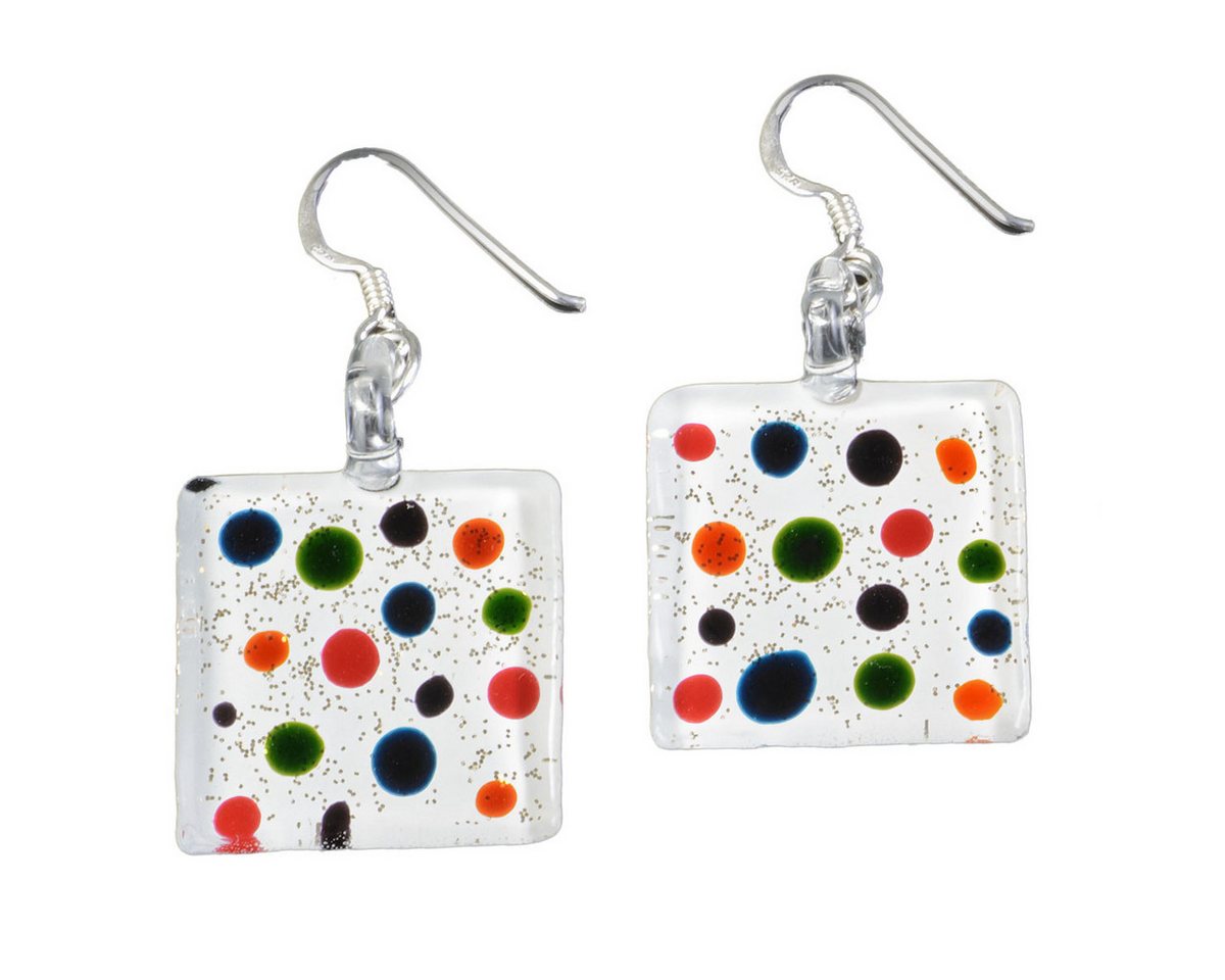 viva-adorno Paar Ohrhänger Echtglas Ohrringe 925 Silber Glas Quadratisch Punkte Ohrhaken viva-adorno Paar Ohrhänger Echtglas Ohrringe 925 Silber Glas Quadratisch Punkte Ohrhaken von viva-adorno