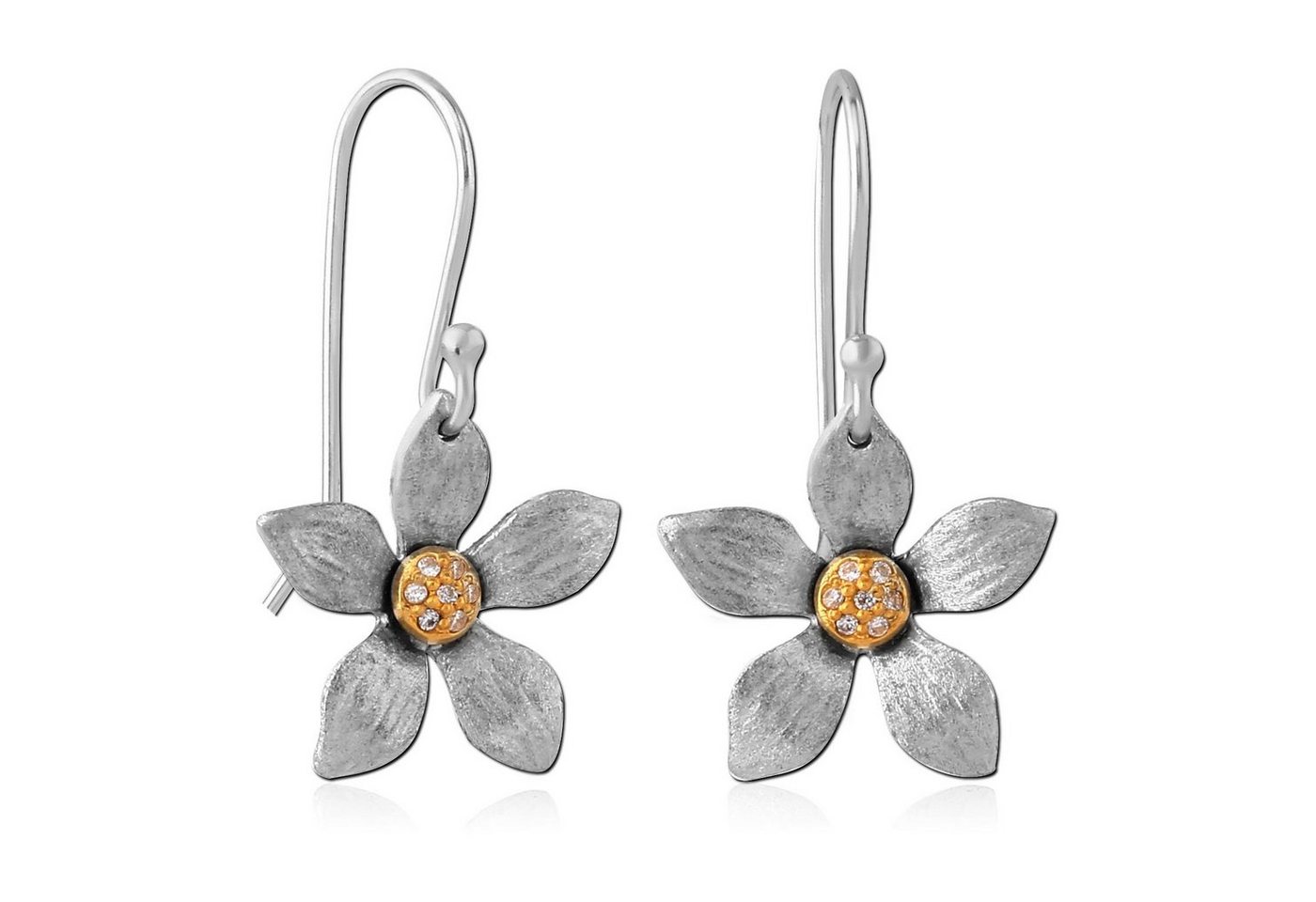 viva-adorno Paar Ohrhaken Damen Ohrringe Blüten Blumen Zirkonia, 925 Sterling Silber Ohrhänger matt von viva-adorno