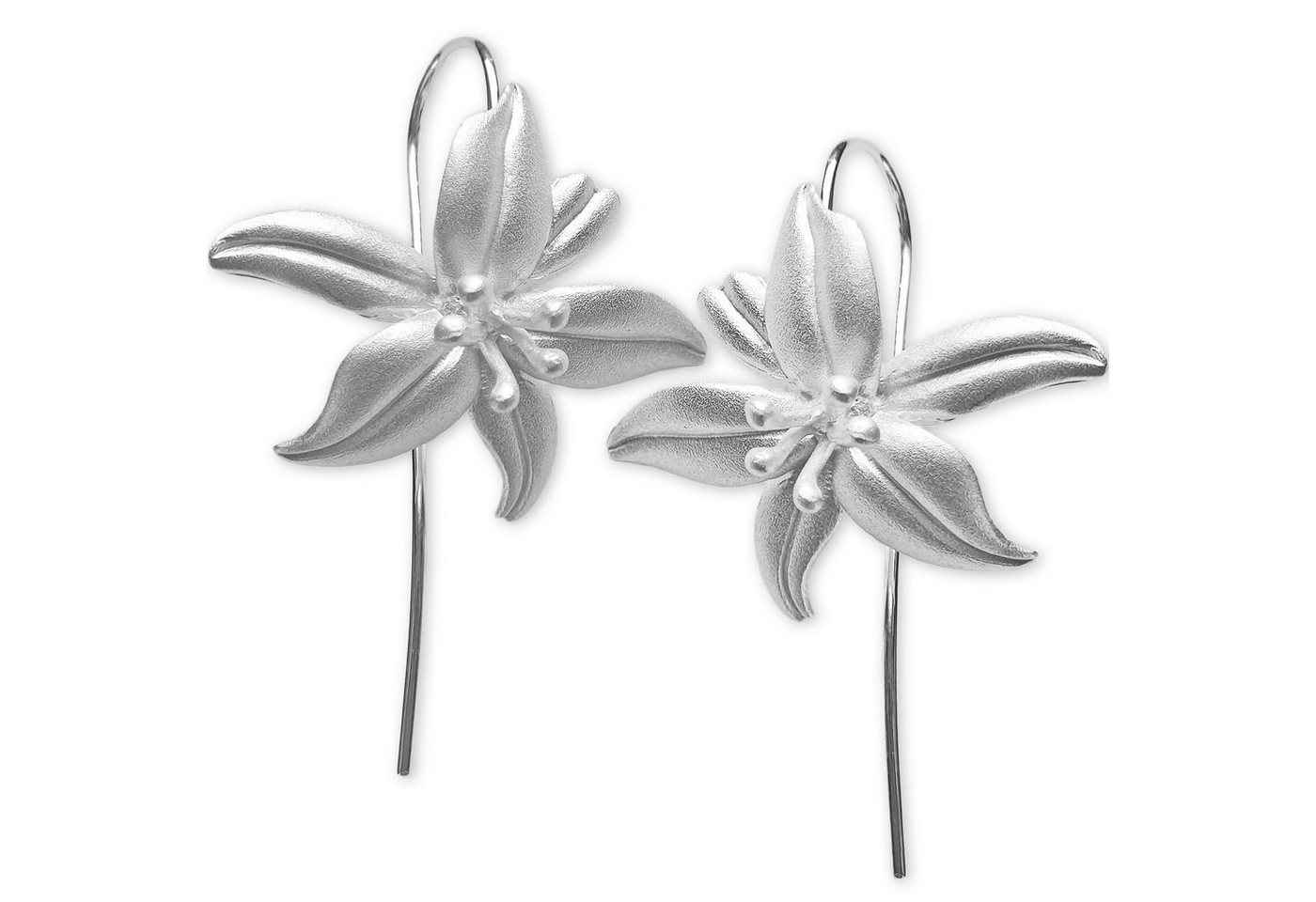 viva-adorno Paar Ohrhaken Damen Ohrringe Lilien Blüten Blumen, 925 Sterling Silber Ohrhänger matt von viva-adorno