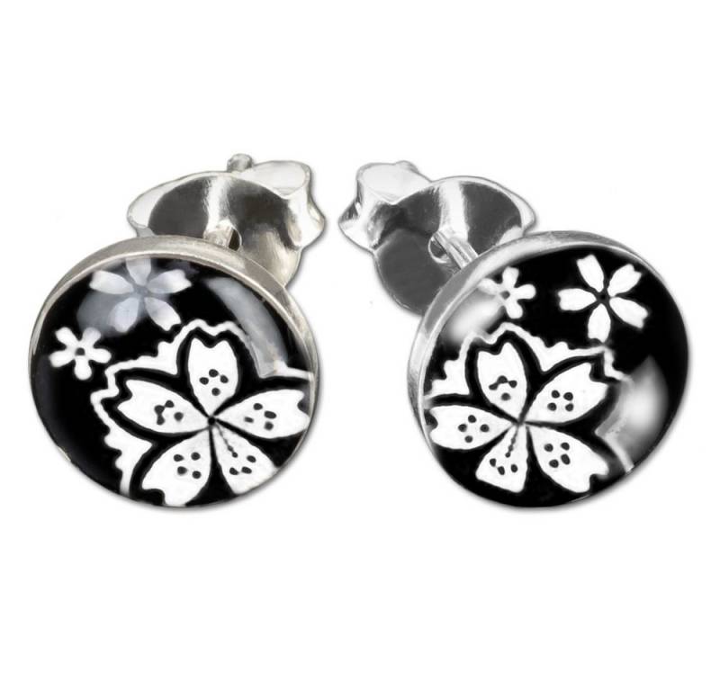 viva-adorno Paar Ohrstecker Damen Ohrringe Edelstahl Hibiskus Hawaii Blumen Schwarz Weiß von viva-adorno