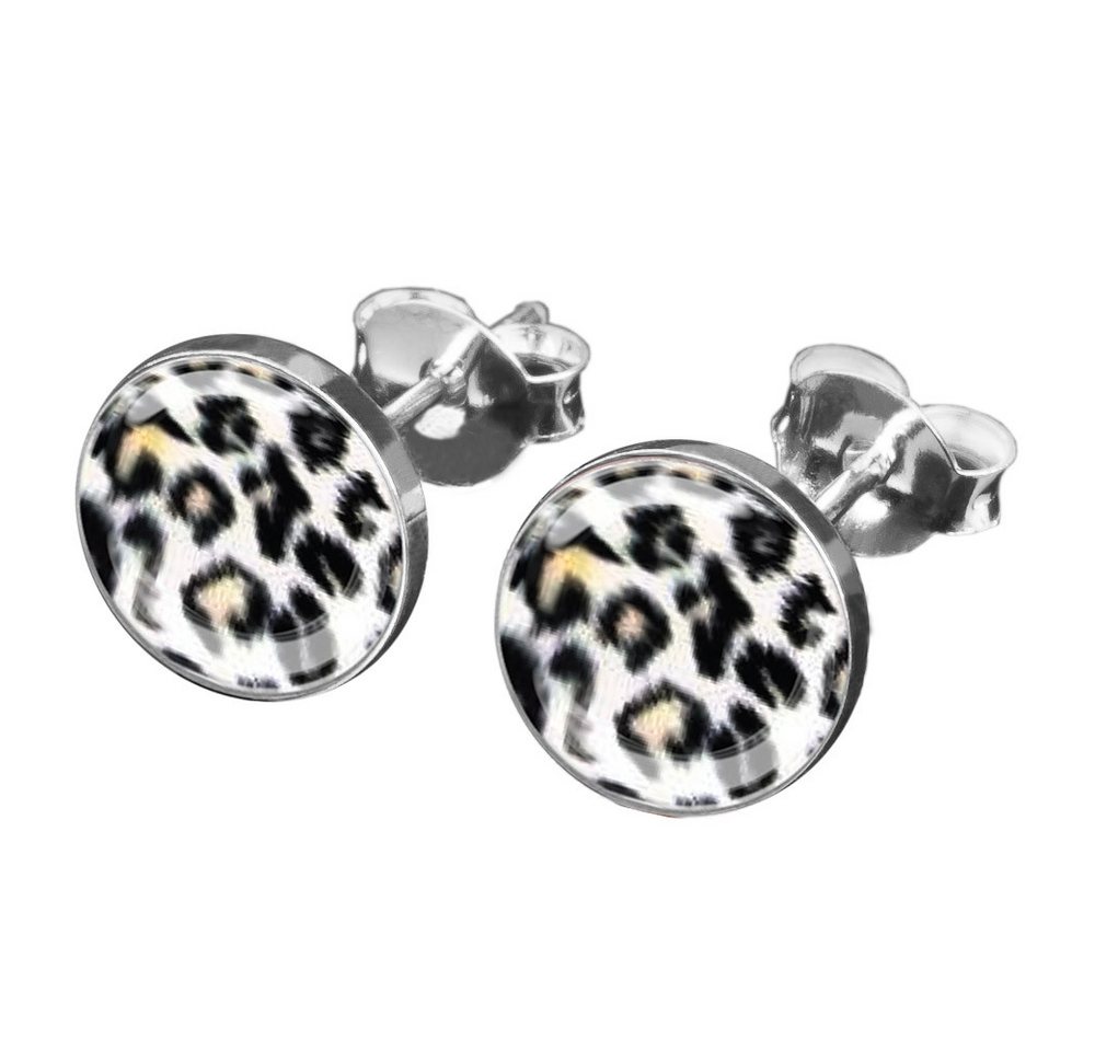 viva-adorno Paar Ohrstecker Damen Ohrringe rund Edelstahl Schwarz Leoprint Leopard, Leopardenmuster von viva-adorno