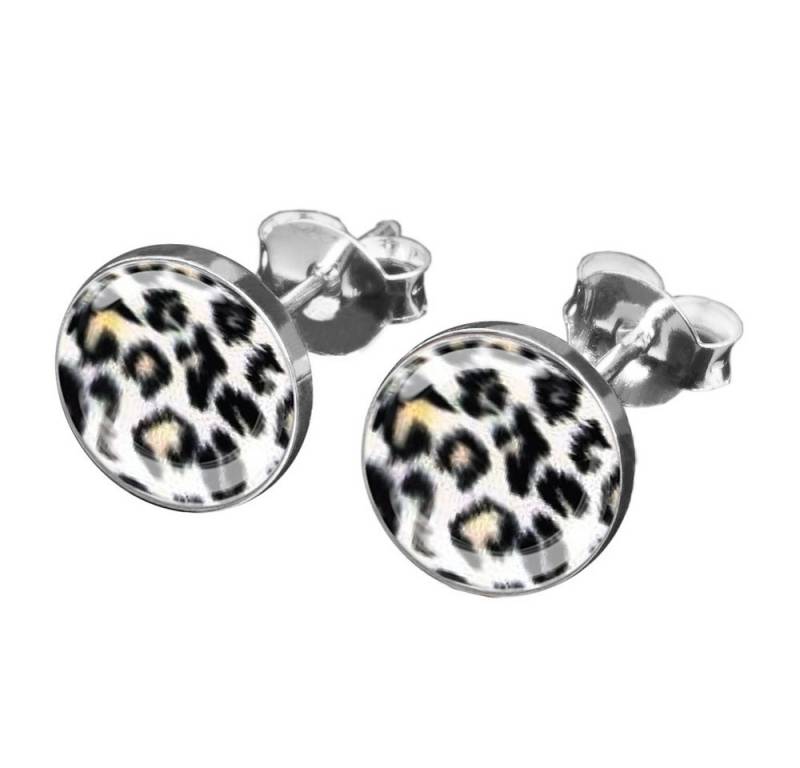 viva-adorno Paar Ohrstecker Damen Ohrringe rund Edelstahl Schwarz Leoprint Leopard, Leopardenmuster von viva-adorno