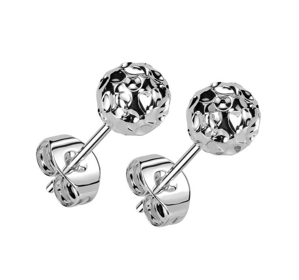 viva-adorno Paar Ohrstecker Edelstahl Ohrringe Kugel Ball rund gehämmert Damen Ohr Schmuck, Kugelohrstecker Kugelohrringe von viva-adorno