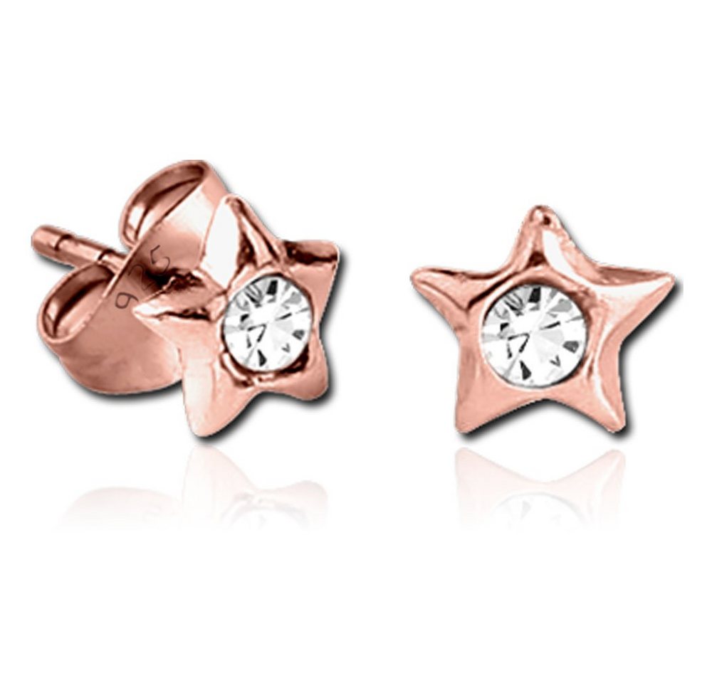 viva-adorno Paar Ohrstecker Rosegold Herzen Sterne Damen Mädchen Ohrringe 925 Sterling Silber, Kristall Ohrstecker von viva-adorno