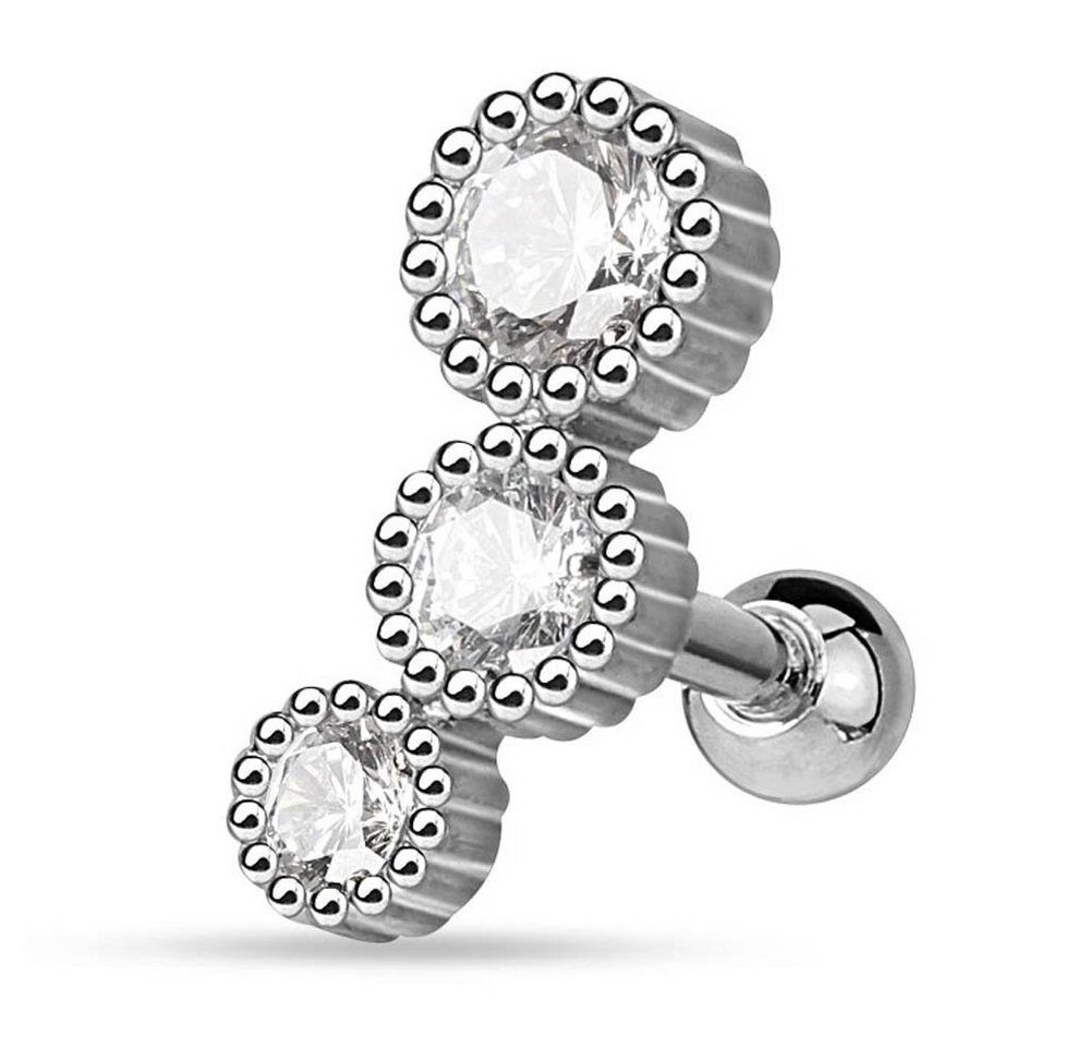 viva-adorno Piercing-Set Knorpel Piercing Cartilage Ohrpiercing Helix Piercing 3 Kristalle rund, Zirkonia Stecker 316L Chirurgenstahl von viva-adorno